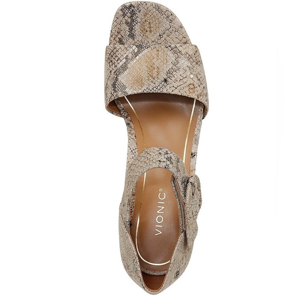 Vionic Chardonnay Heeled Sandal in "Oatmeal Leather Snake Print" Size 7.5 - Picture 6 of 16